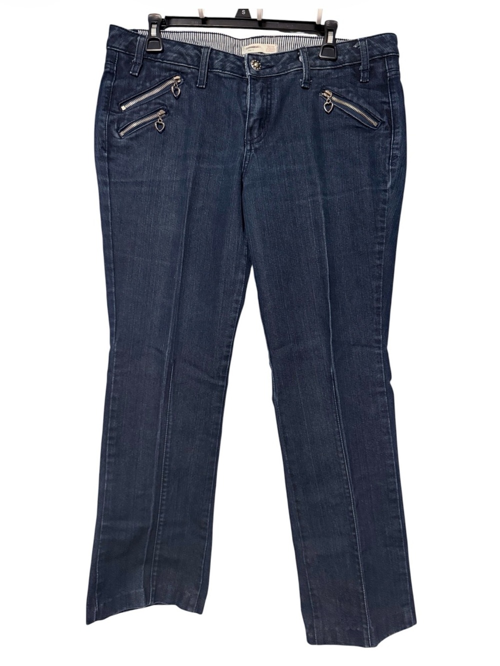 Dark Blue Women's Straight-Leg Jeans with Zip Pocket Detail